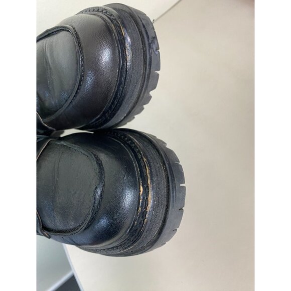 Crevo Francine Black Leather Chunky Loafers Womens 7 Lug Sole Academia Platform - Picture 9 of 16